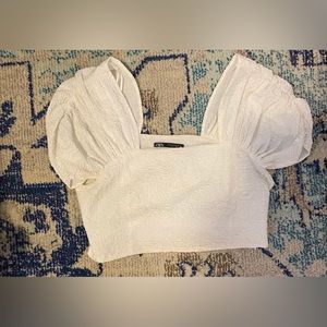 Zara puff sleeve white crop top